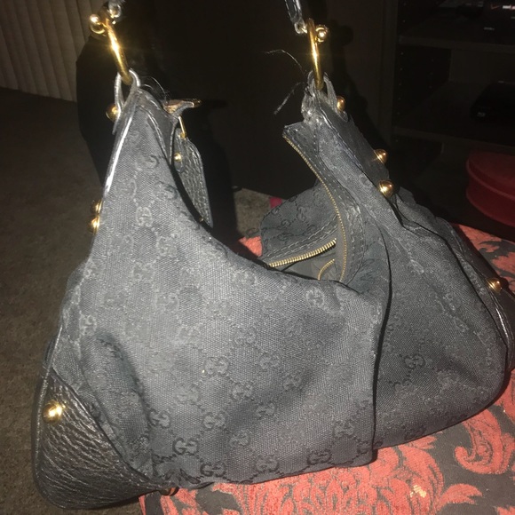 Gucci Handbags - Authentic GUCCI Black Monogram Jockey Hobo Bag